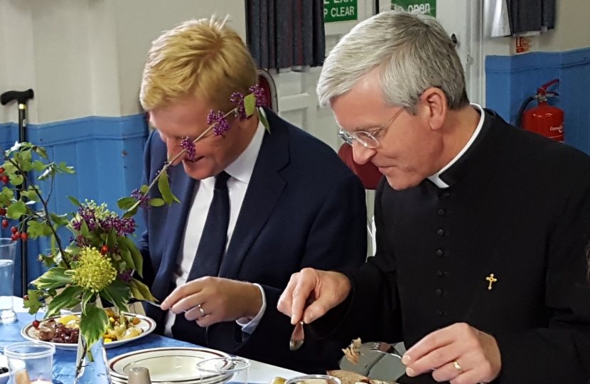 Oliver Dowden MP with Fr Andrew Burton of St Peter's Church, Bushey Heathy