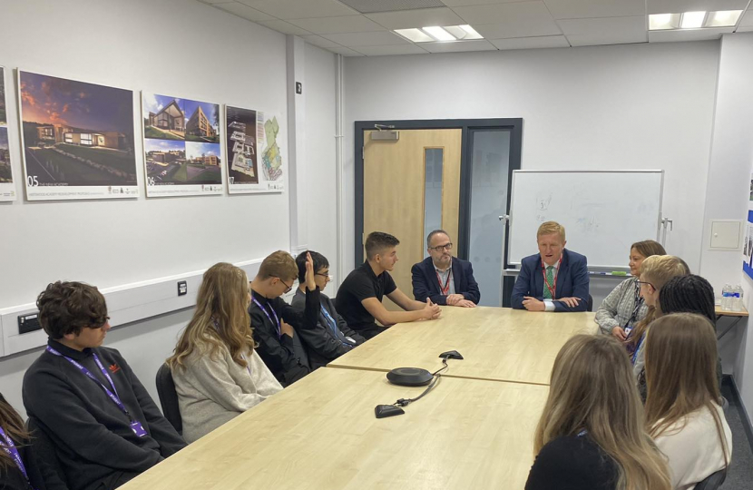 Mr Dowden with Year 13 politics pupils, Cllr Morris Bright and Cllr Natalie Susman