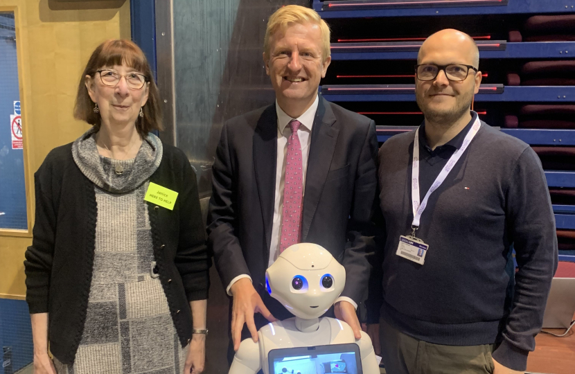 Sir Oliver Dowden MP with the University of Hertfordshire, who are researching robotics in healthcare