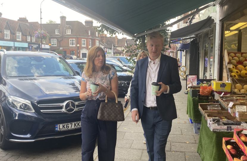 Oliver and Cllr Lucy Selby on the High Street in Radlett