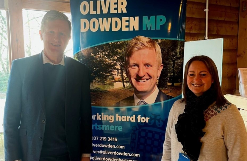 Oliver and Cllr Natalie Susman at Café in the Orchard in Shenley 