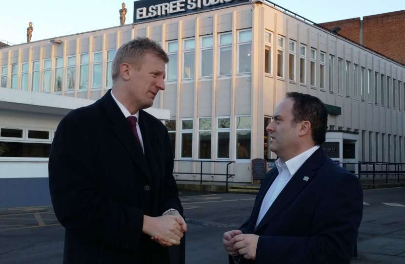 Oliver Dowden and Morris Bright at Elstree Studios