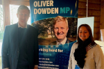 Oliver and Cllr Natalie Susman at Café in the Orchard in Shenley 