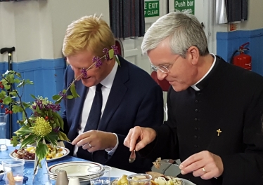 Oliver Dowden MP with Fr Andrew Burton of St Peter's Church, Bushey Heathy