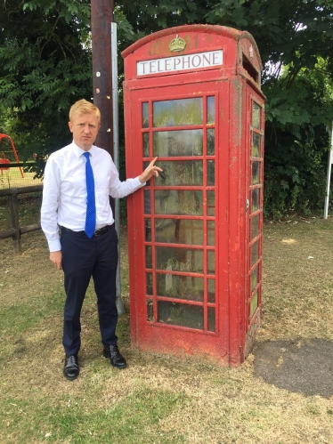 Oliver Dowden MP with the damaged South Mimms Phone Box - 23.06.17