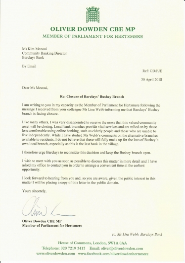 Oliver Dowden CBE MP's Letter to Barclays Bank