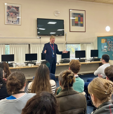 Oliver Speaking with Students at Dame Alice Owen's School