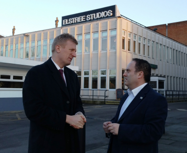 Oliver Dowden and Morris Bright at Elstree Studios